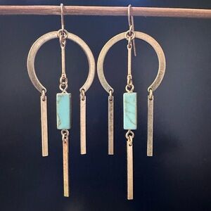 Elegant Gold and Turquoise Dangle Earrings and Pendant